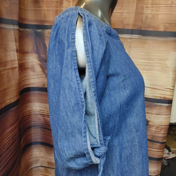 Lauren | Ralph Lauren Women's Denim 3/4 Split Sleeve Square Neck Top Medium - Picture 3 of 4